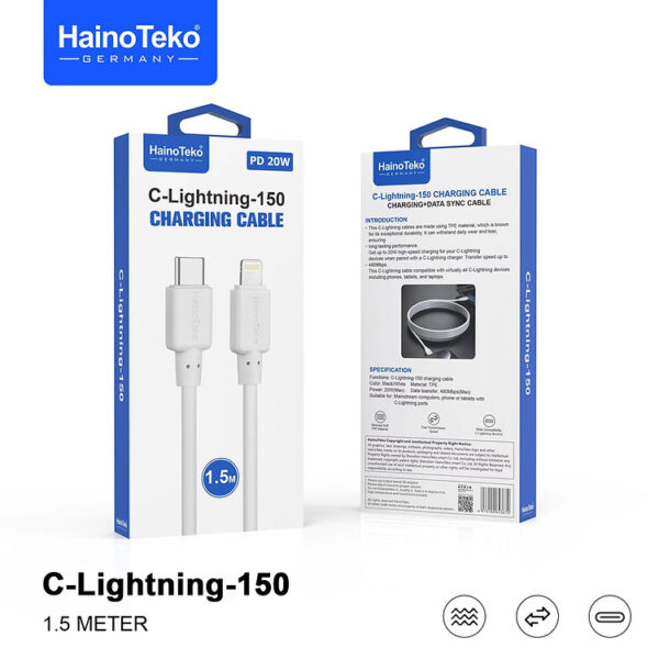 Haino Teko C-Lightning-300 – 3M USB-C to Lightning Cable | 20W Fast Charging | MFi-Compatible for iPhone & iPad – White & Black