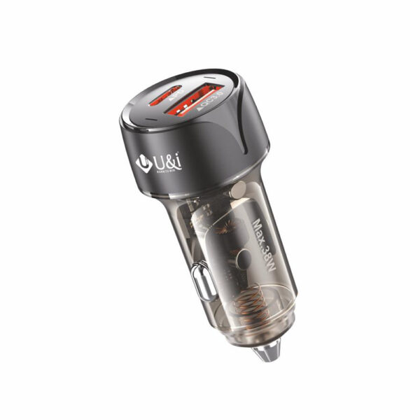 UI 38W Dual Port Car Charger with USB-A to Type-C Cable – Fast Charging Adapter – Model 8721