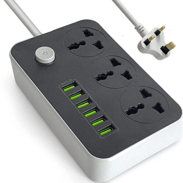 Universal Power Plug LH-T21 – 6 USB Ports, 3 Power Sockets, 3.4A Max, Anti-Static Design