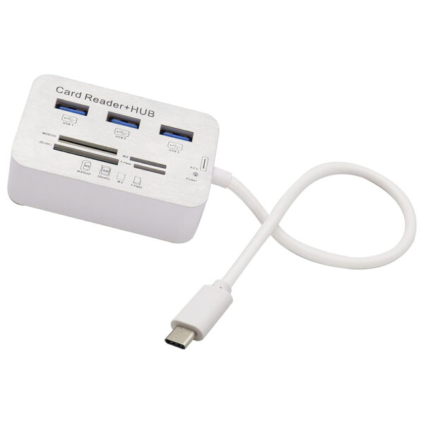 USB-C Multi-in-1 Memory Card Reader – Type-C Hub with SD, MS, TF, M2 Slots & 3 USB 3.0 Ports – Aluminum Adapter