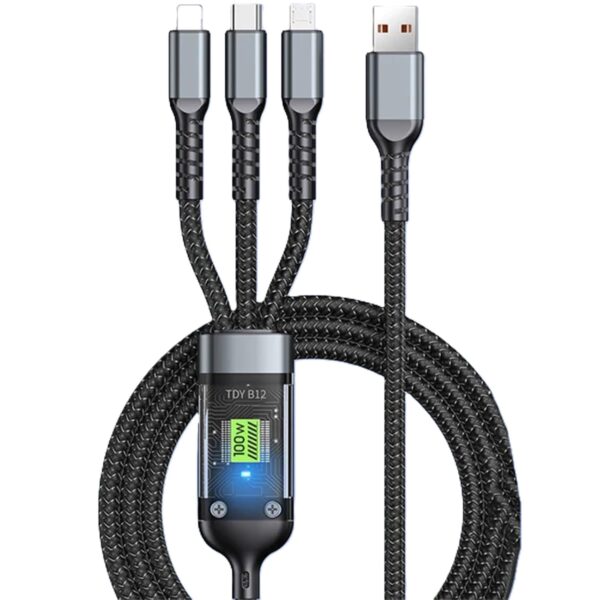 100W 3-in-1 Fast Charging Cable – USB-C, Lightning, Micro USB – Universal Charger