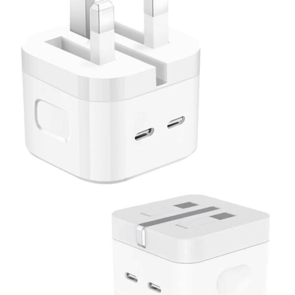 Earldom 35W Dual Type-C Fast Charging Adapter | Compact C+C PD Wall Charger for iPhone, Samsung, iPad, Android, MacBook & More – Smart IC Protection – White