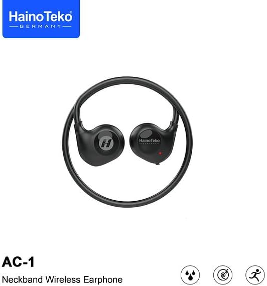 Haino Teko AC1 Open Ear Neckband Wireless Bluetooth Earphones – Super Clear Mic, Lightweight Design, Ideal for On-the-Go Listening – Black