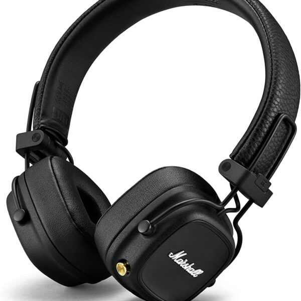 Marshall Major IV Bluetooth Wireless On-Ear Headphones – 80 Hours Battery Life, Quick Charge, Foldable Design, Iconic Marshall Sound – Black