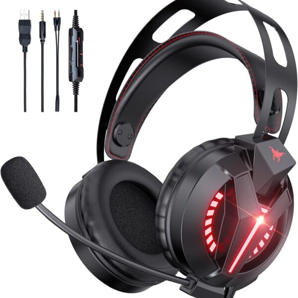 Combatwing Gaming Headset with Mic – LED Light, USB Wired Headphones for PC, PS4, Laptop, Mac & Nintendo 64
